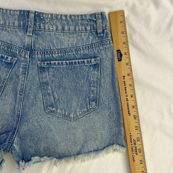 Rhinestone Festival Sparkle Cutoff Distressed Denim Shorts Pockets Sz 5 / 26 - Picture 7 of 10